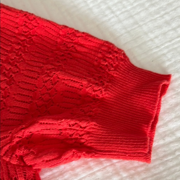 LOFT short sleeve pointelle sweater Sz XS color California Poppy - Picture 6 of 6